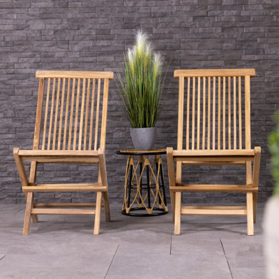 Charles Bentley Pair of Solid Wooden Teak Outdoor Folding Garden