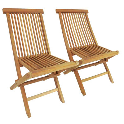 Charles Bentley Pair of Solid Wooden Teak Outdoor Folding Garden Patio Chairs - 4