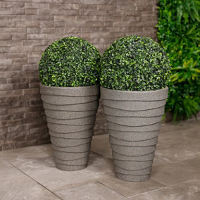 Charles Bentley Pair of Tall Trojan Round Charcoal Planters (Dia. 38cm) Pot