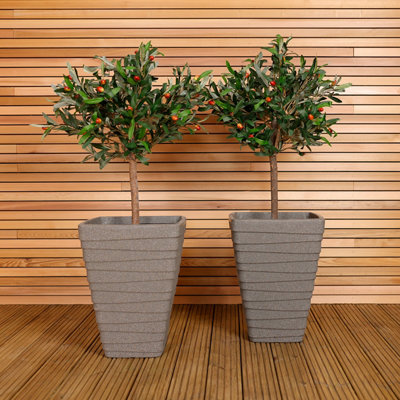 Charles Bentley Pair of Tall Trojan Square Granite Planters (Dia. 40cm