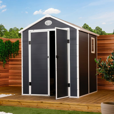 Charles Bentley Plastic Storage Garden Shed 6.3ft x 6.2ft Grey Med Roof Outdoor