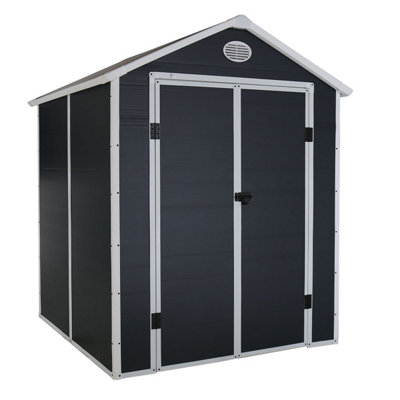 Charles Bentley Plastic Storage Garden Shed 6.3ft x 6.2ft Grey Med Roof Outdoor