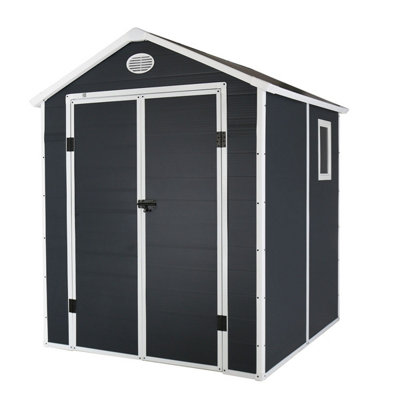 Charles Bentley Plastic Storage Garden Shed 6.3ft x 6.2ft Grey Med Roof Outdoor - 6