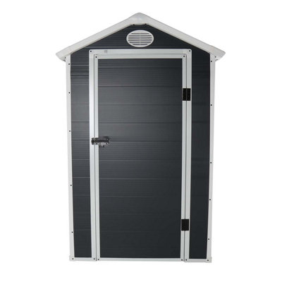 Charles Bentley Plastic Storage Shed 4.4ft x 3.4ft Grey Small Roof Outdoor Tall