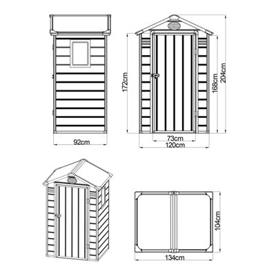 Charles Bentley Plastic Storage Shed 4.4ft x 3.4ft Grey Small Roof Outdoor Tall