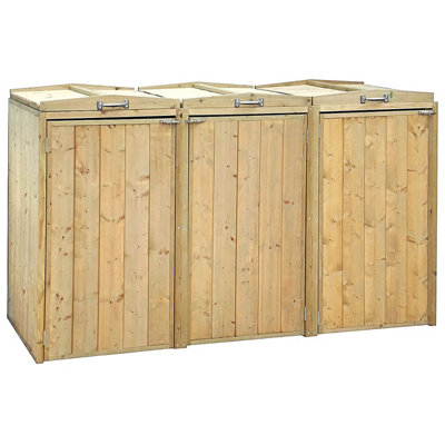 Charles Bentley Premium FSC Spruce Triple Bin Store Wheelie Bin Storage Unit