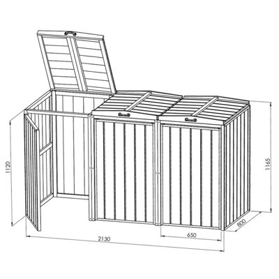 Charles Bentley Premium FSC Spruce Triple Bin Store Wheelie Bin Storage Unit - 3