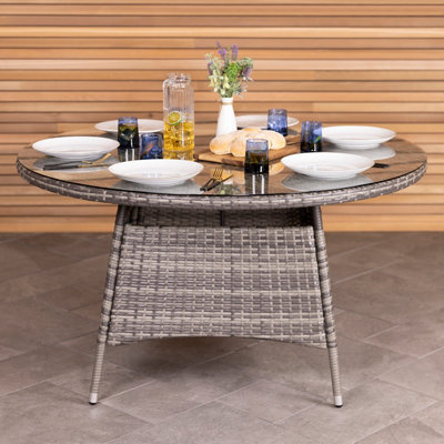 Charles Bentley Rattan 6 Seater Dining Table - Grey