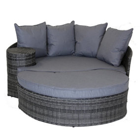 Charles Bentley Rattan Day Bed with Foot Stool & Table Grey