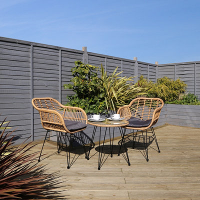 Charles Bentley Rattan Steel Frame 2 Seater Bistro Garden Set  - Natural/Grey