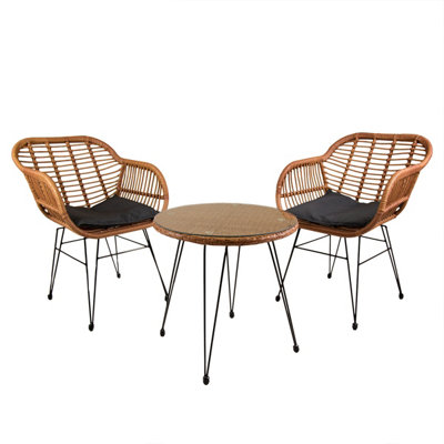 Charles Bentley Rattan Steel Frame 2 Seater Bistro Garden Set  - Natural/Grey