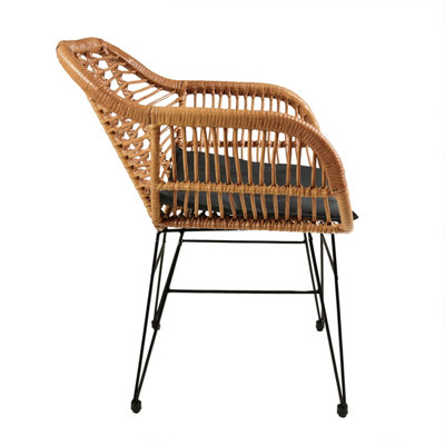 Charles Bentley Rattan Steel Frame 2 Seater Bistro Garden Set  - Natural/Grey - 4