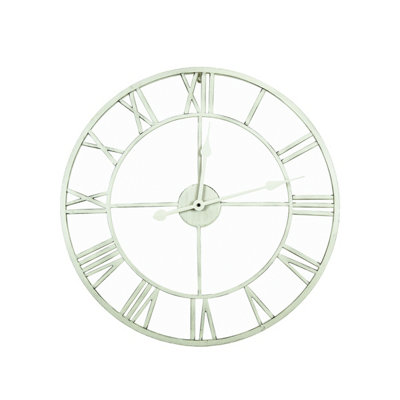 Charles Bentley Round Skeleton Clock with Roman Numerals Antique Cream 60cm