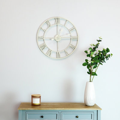 Charles Bentley Round Skeleton Clock with Roman Numerals Antique Cream 60cm - 5
