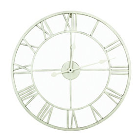 Charles Bentley Round Skeleton Clock with Roman Numerals Antique Cream 80cm