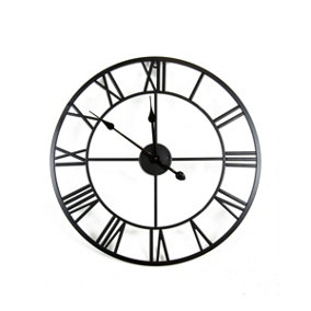 Charles Bentley Round Skeleton Clock with Roman Numerals Matte Black 60cm
