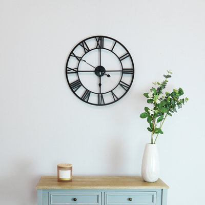 Charles Bentley Round Skeleton Clock with Roman Numerals Matte Black 60cm - 5