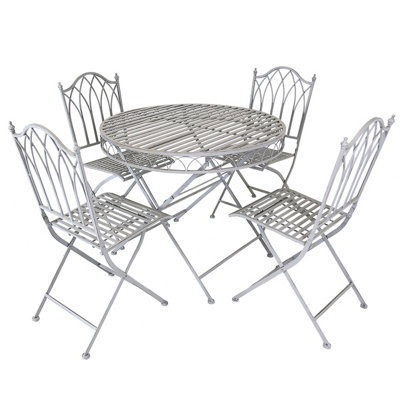 Charles Bentley Rustic 5 Piece Wrought Iron Outdoor Bistro Set - Grey