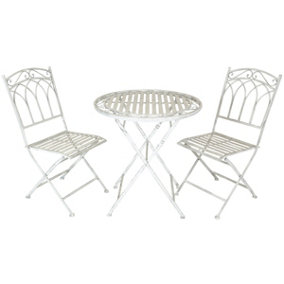 Charles Bentley Rustic Wrought Iron Outdoor Bistro Set - Antique White