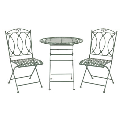 Charles Bentley Rustic Wrought Iron Outdoor Bistro Set - Sage Green