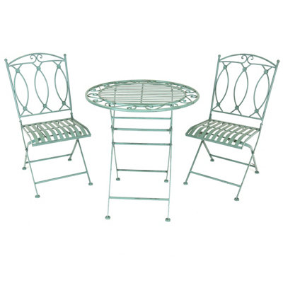 Charles Bentley Rustic Wrought Iron Outdoor Bistro Set - Sage Green