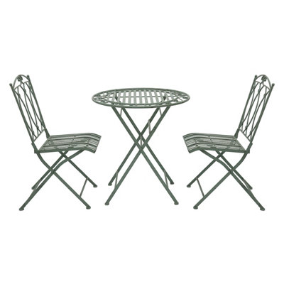 Charles Bentley Rustic Wrought Iron Outdoor Bistro Set - Sage Green
