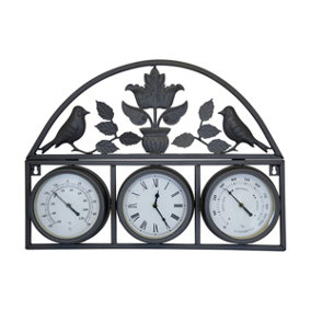 Charles Bentley Shabby Chic Dark Grey Wall Clock With Thermometer & Hygrometer