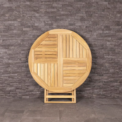 Charles Bentley Solid Wooden Teak Round 2-4 Seater Table Garden Foldable Patio