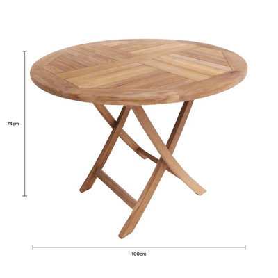 Charles Bentley Solid Wooden Teak Round 2-4 Seater Table Garden Foldable Patio - 4