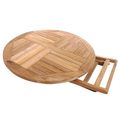 Charles Bentley Solid Wooden Teak Round 2-4 Seater Table Garden Foldable Patio - 5