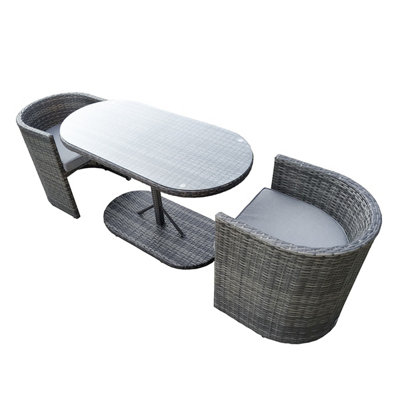 Charles Bentley St Tropez Rattan Bistro Set - Grey Compact Chat Set for Two - 5