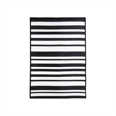 Charles Bentley Stripe Waterproof Rug Indoor/Outdoor Black 120x170cm