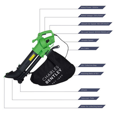 Charles Bentley Telescopic Electric Leaf Blower/Vacuum With Variable Speed - 7