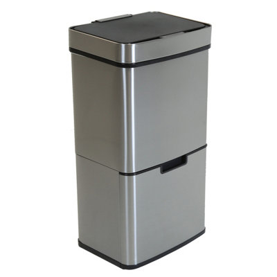 Charles Bentley Triple Compartment Stainless Steel 62L Sensor Bin Recycle Waste