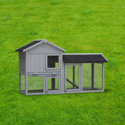 Charles Bentley Two Storey Guinea Pig / Pet Hutch with Run Grey - 3