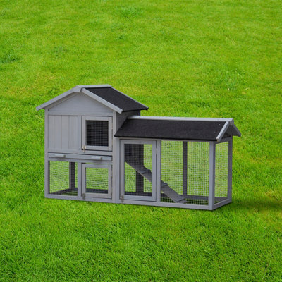 Charles Bentley Two Storey Guinea Pig / Pet Hutch with Run Grey - 7