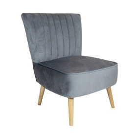 Charles Bentley Velvet Cocktail Occasion Accent Chair Solid Wood Legs Grey