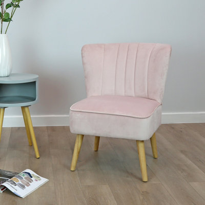 Charles Bentley Velvet Upholstered Pleated Retro Wingback Occasional Chair Pink