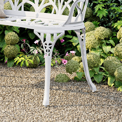 Charles Bentley White Tulip Cast Aluminium Metal 2 Seats Garden Patio Bench Seat - 3