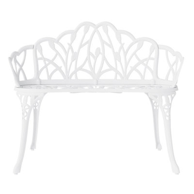 Charles Bentley White Tulip Cast Aluminium Metal 2 Seats Garden Patio Bench Seat - 5