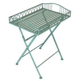 Charles Bentley Wrought Decorative Iron Garden Side Table - Sage Green