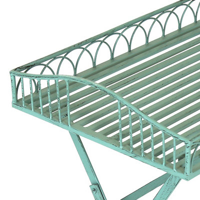 Charles Bentley Wrought Decorative Iron Garden Side Table - Sage Green - 3