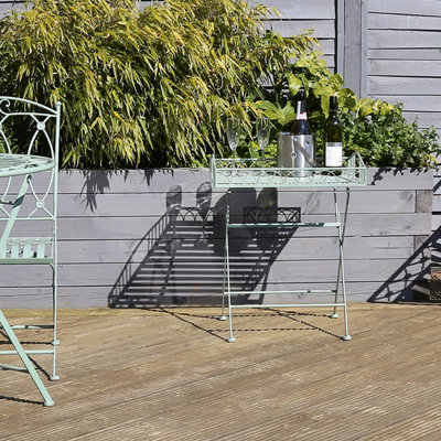 Charles Bentley Wrought Decorative Iron Garden Side Table - Sage Green - 5
