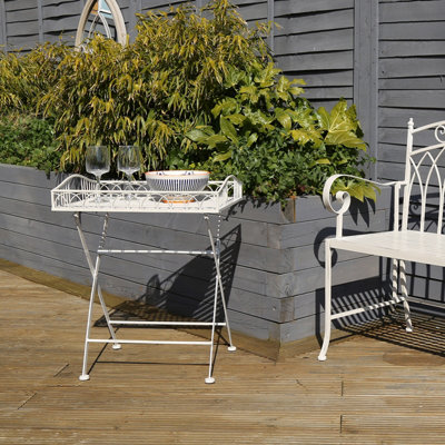 Charles Bentley Wrought Decorative Iron Garden Side Table - White - 4