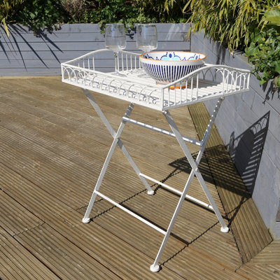 Charles Bentley Wrought Decorative Iron Garden Side Table - White - 5