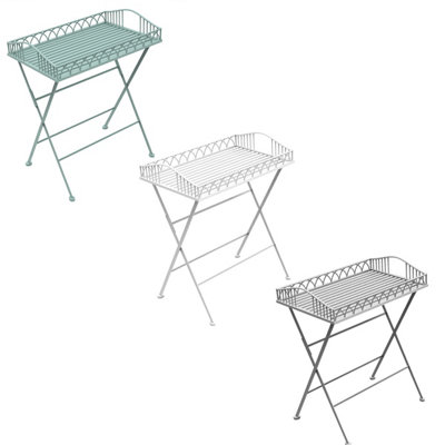 Charles Bentley Wrought Decorative Iron Garden Side Table - White - 6