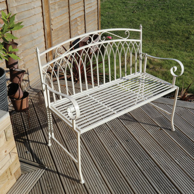 Charles Bentley Wrought Iron Feminine Bench - Antique White - 3
