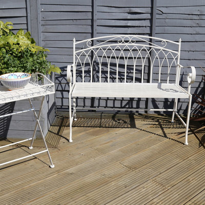 Charles Bentley Wrought Iron Feminine Bench - Antique White - 4