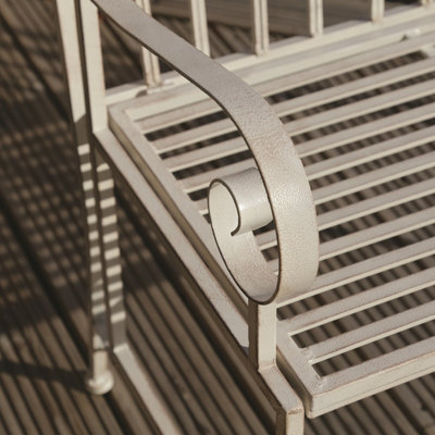 Charles Bentley Wrought Iron Feminine Bench - Antique White - 5