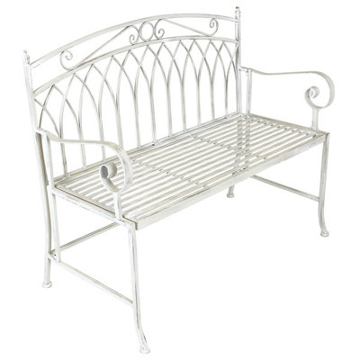 Charles Bentley Wrought Iron Feminine Bench - Antique White - 6